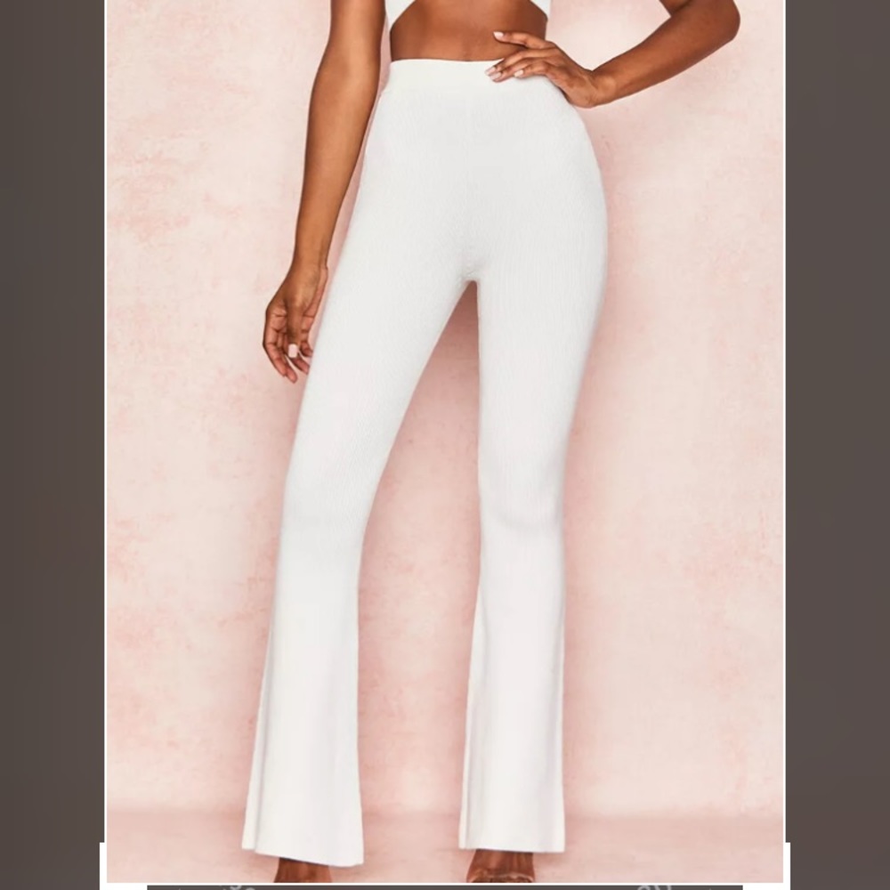 House Of CB Catrice White Rib Knit Trousers Med